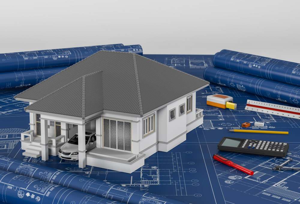 Construction,Plans,With,Drawing,Tools,And,House,,Architectural,And,Engineering