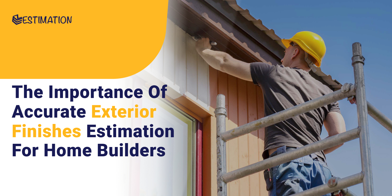 Worker painting house exterior on scaffolding illustrating exterior finishes estimation services by EZ Estimation